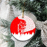 Switzerland Christmas Ceramic Ornament with Red Reindeer Snow Forest and Holiday Icon - Wonder Print Shop