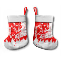 Switzerland Christmas Stocking with Red Reindeer Snow Forest and Holiday Icon - Wonder Print Shop