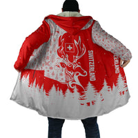 Switzerland Christmas Cloak with Red Reindeer Snow Forest and Holiday Icon - Wonder Print Shop