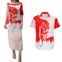 Switzerland Christmas Couples Matching Puletasi and Hawaiian Shirt with Red Reindeer Snow Forest and Holiday Icon - Wonder Print Shop