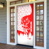 Switzerland Christmas Door Cover with Red Reindeer Snow Forest and Holiday Icon - Wonder Print Shop