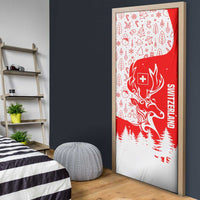 Switzerland Christmas Door Cover with Red Reindeer Snow Forest and Holiday Icon - Wonder Print Shop