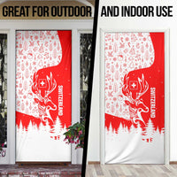 Switzerland Christmas Door Cover with Red Reindeer Snow Forest and Holiday Icon - Wonder Print Shop