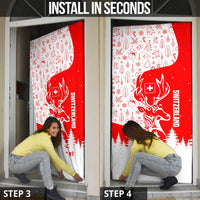 Switzerland Christmas Door Cover with Red Reindeer Snow Forest and Holiday Icon - Wonder Print Shop