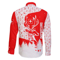 Switzerland Christmas Family Matching Long Sleeve Bodycon Dress and Hawaiian Shirt with Red Reindeer Snow Forest and Holiday Icon - Wonder Print Shop