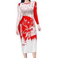 Switzerland Christmas Family Matching Long Sleeve Bodycon Dress and Hawaiian Shirt with Red Reindeer Snow Forest and Holiday Icon - Wonder Print Shop