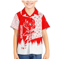 Switzerland Christmas Family Matching Mermaid Dress and Hawaiian Shirt with Red Reindeer Snow Forest and Holiday Icon - Wonder Print Shop