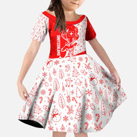 Switzerland Christmas Family Matching Off The Shoulder Long Sleeve Dress and Hawaiian Shirt with Red Reindeer Snow Forest and Holiday Icon - Wonder Print Shop