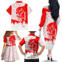 Switzerland Christmas Family Matching Off The Shoulder Long Sleeve Dress and Hawaiian Shirt with Red Reindeer Snow Forest and Holiday Icon - Wonder Print Shop