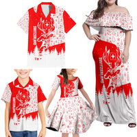 Switzerland Christmas Family Matching Off Shoulder Maxi Dress and Hawaiian Shirt with Red Reindeer Snow Forest and Holiday Icon - Wonder Print Shop