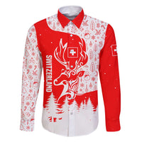 Switzerland Christmas Family Matching Off Shoulder Maxi Dress and Hawaiian Shirt with Red Reindeer Snow Forest and Holiday Icon - Wonder Print Shop