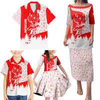 Switzerland Christmas Family Matching Puletasi and Hawaiian Shirt with Red Reindeer Snow Forest and Holiday Icon - Wonder Print Shop