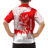 Switzerland Christmas Family Matching Summer Maxi Dress and Hawaiian Shirt with Red Reindeer Snow Forest and Holiday Icon - Wonder Print Shop