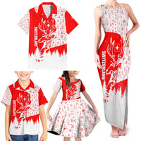 Switzerland Christmas Family Matching Tank Maxi Dress and Hawaiian Shirt with Red Reindeer Snow Forest and Holiday Icon - Wonder Print Shop