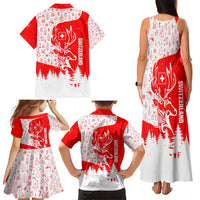 Switzerland Christmas Family Matching Tank Maxi Dress and Hawaiian Shirt with Red Reindeer Snow Forest and Holiday Icon - Wonder Print Shop