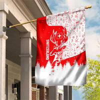 Switzerland Christmas Garden Flag with Red Reindeer Snow Forest and Holiday Icon - Wonder Print Shop