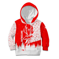 Switzerland Christmas Kid Hoodie with Red Reindeer Snow Forest and Holiday Icon - Wonder Print Shop