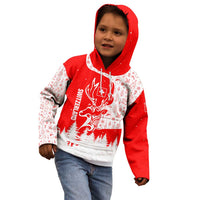 Switzerland Christmas Kid Hoodie with Red Reindeer Snow Forest and Holiday Icon - Wonder Print Shop