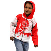 Switzerland Christmas Kid Hoodie with Red Reindeer Snow Forest and Holiday Icon - Wonder Print Shop