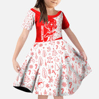 Switzerland Christmas Kid Short Sleeve Dress with Red Reindeer Snow Forest and Holiday Icon - Wonder Print Shop