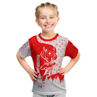Switzerland Christmas Kid T Shirt with Red Reindeer Snow Forest and Holiday Icon - Wonder Print Shop