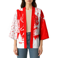 Switzerland Christmas Kimono with Red Reindeer Snow Forest and Holiday Icon - Wonder Print Shop