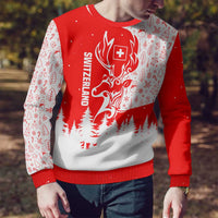 Switzerland Christmas Ugly Christmas Sweater with Red Reindeer Snow Forest and Holiday Icon - Wonder Print Shop