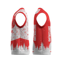Switzerland Christmas Knitted V-Neck Vest with Red Reindeer Snow Forest and Holiday Icon - Wonder Print Shop