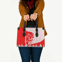 Switzerland Christmas Leather Bag with Red Reindeer Snow Forest and Holiday Icon - Wonder Print Shop