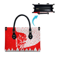 Switzerland Christmas Leather Bag with Red Reindeer Snow Forest and Holiday Icon - Wonder Print Shop