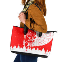 Switzerland Christmas Leather Tote Bag with Red Reindeer Snow Forest and Holiday Icon - Wonder Print Shop