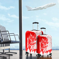 Switzerland Christmas Luggage Cover with Red Reindeer Snow Forest and Holiday Icon - Wonder Print Shop