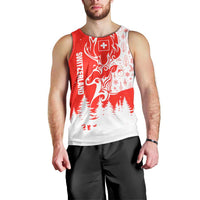 Switzerland Christmas Men Tank Top with Red Reindeer Snow Forest and Holiday Icon - Wonder Print Shop