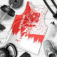 Switzerland Christmas Men Tank Top with Red Reindeer Snow Forest and Holiday Icon - Wonder Print Shop