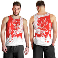 Switzerland Christmas Men Tank Top with Red Reindeer Snow Forest and Holiday Icon - Wonder Print Shop