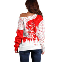 Switzerland Christmas Off Shoulder Sweater with Red Reindeer Snow Forest and Holiday Icon - Wonder Print Shop