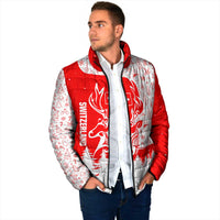 Switzerland Christmas Padded Jacket with Red Reindeer Snow Forest and Holiday Icon - Wonder Print Shop