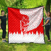 Switzerland Christmas Quilt with Red Reindeer Snow Forest and Holiday Icon - Wonder Print Shop