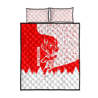 Switzerland Christmas Quilt Bed Set with Red Reindeer Snow Forest and Holiday Icon - Wonder Print Shop
