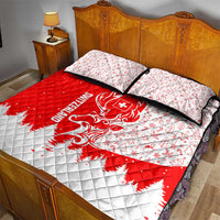 Switzerland Christmas Quilt Bed Set with Red Reindeer Snow Forest and Holiday Icon - Wonder Print Shop