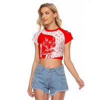Switzerland Christmas Raglan Cropped T Shirt with Red Reindeer Snow Forest and Holiday Icon - Wonder Print Shop