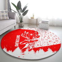 Switzerland Christmas Round Carpet with Red Reindeer Snow Forest and Holiday Icon - Wonder Print Shop