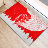 Switzerland Christmas Rubber Doormat with Red Reindeer Snow Forest and Holiday Icon - Wonder Print Shop