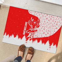 Switzerland Christmas Rubber Doormat with Red Reindeer Snow Forest and Holiday Icon - Wonder Print Shop
