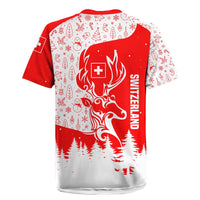 Switzerland Christmas Rugby Jersey with Red Reindeer Snow Forest and Holiday Icon - Wonder Print Shop