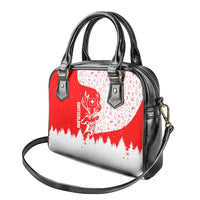 Switzerland Christmas Shoulder Handbag with Red Reindeer Snow Forest and Holiday Icon - Wonder Print Shop