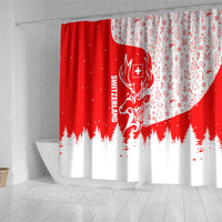 Switzerland Christmas Shower Curtain with Red Reindeer Snow Forest and Holiday Icon - Wonder Print Shop