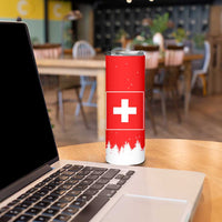Switzerland Christmas Skinny Tumbler with Red Reindeer Snow Forest and Holiday Icon - Wonder Print Shop
