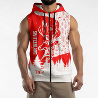 Switzerland Christmas Sleeveless Zip Hoodie with Red Reindeer Snow Forest and Holiday Icon - Wonder Print Shop