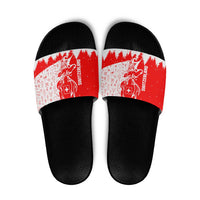 Switzerland Christmas Slide Sandals with Red Reindeer Snow Forest and Holiday Icon - Wonder Print Shop